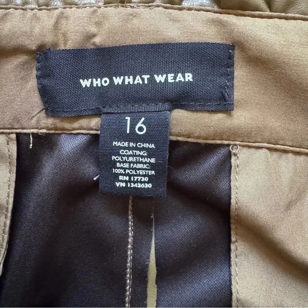 Who What Wear Olive Green Ankle Pants Belted Faux-Leather Paper Bag Trouser 16 - Picture 13 of 14